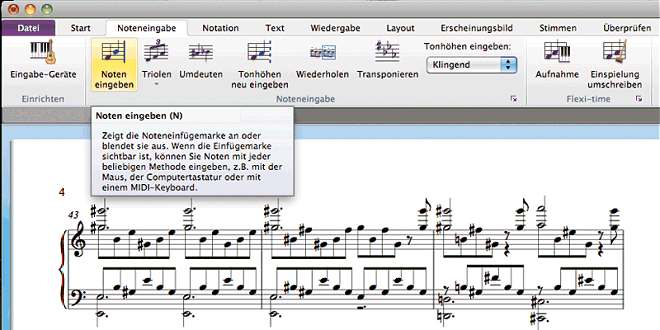 Sibelius Aufgabenorientierte Benutzeroberfläche